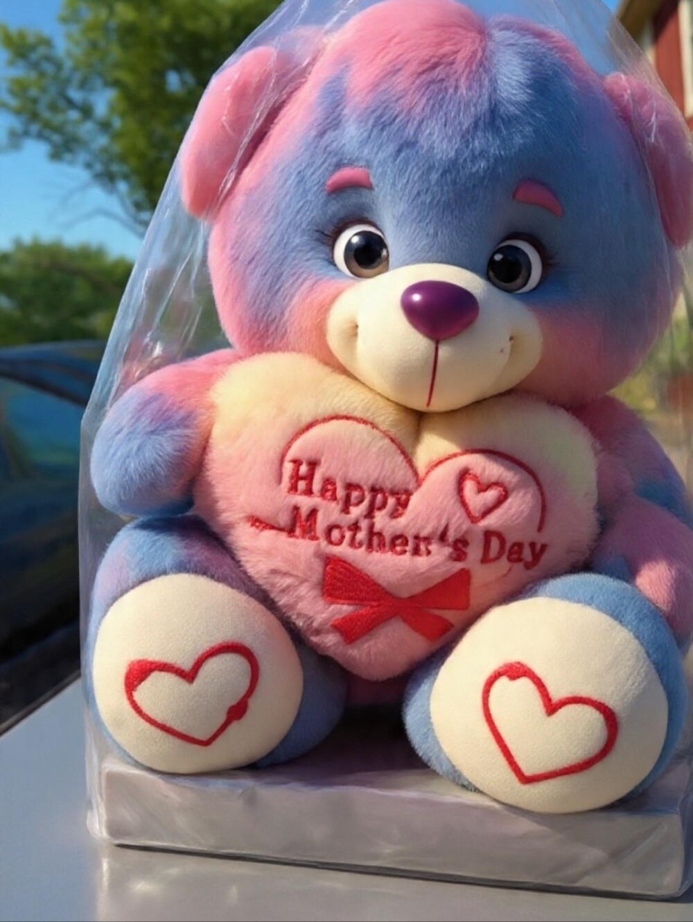 Rainbow Pastel Mothers Day Heart Bear Plush